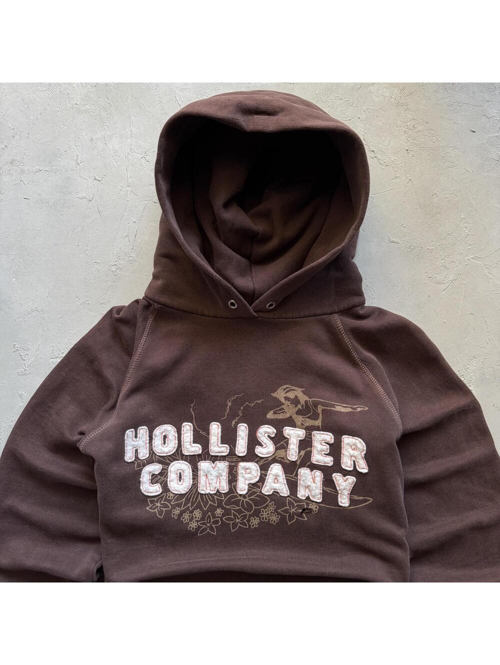 Vintage 2000s Hollister Surf Co Brown Women's Cropped Hoodie
